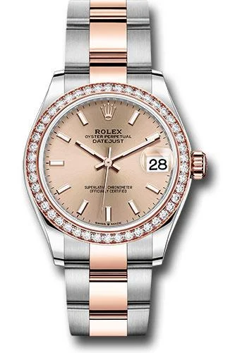 Watches with Braided Straps for a Handmade TouchRolex Steel and Everose Gold Datejust 31 Watch - 46 Diamond Bezel - Rose Index Dial - Oyster Bracelet - 278381RBR roio