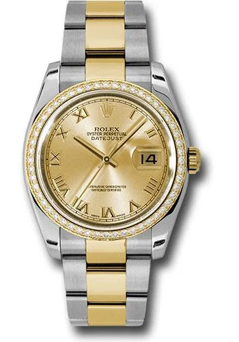 Watches with GMT FunctionRolex Steel and Yellow Gold Rolesor Datejust 36 Watch - 52 Diamond Bezel - Champagne Roman Dial - Oyster Bracelet - 116243 chro