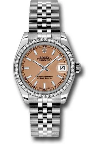 Wristwatches with Second Time Zone FeatureRolex Steel and White Gold Datejust 31 Watch - 46 Diamond Bezel - Pink Index Dial - Jubilee Bracelet - 178384 pij