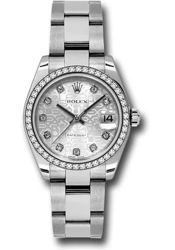 Women’s Dress Watches with Elegant StrapsRolex Steel and White Gold Datejust 31 Watch - 46 Diamond Bezel - Silver Jubilee Diamond Dial - Oyster Bracelet - 178384 sjdo