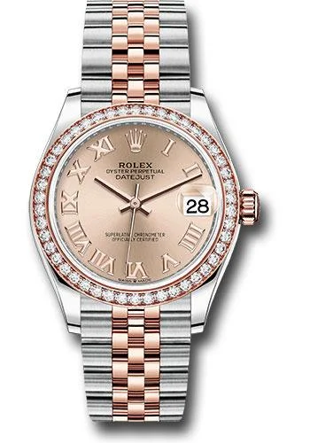 Men’s Watches with Date Display WindowRolex Steel and Everose Gold Datejust 31 Watch - 46 Diamond Bezel - Rose Roman Dial - Jubilee Bracelet - 278381RBR rorj