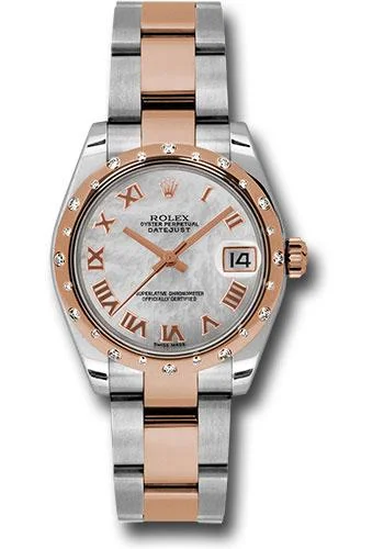 Watches with Power Reserve Indicator (for mechanical)Rolex Steel and Everose Gold Datejust 31 Watch - 24 Diamond Bezel - Mother-Of-Pearl Roman Dial - Oyster Bracelet - 178341 mro