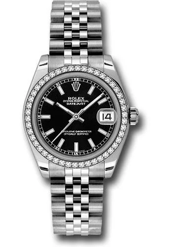 Ceramic Cased Watches with Mother-of-Pearl DialsRolex Steel and White Gold Datejust 31 Watch - 46 Diamond Bezel - Black Index Dial - Jubilee Bracelet - 178384 bkij