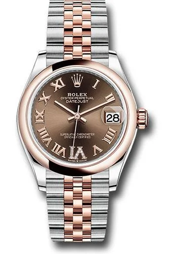 Alloy Cased Watches for Affordable QualityRolex Steel and Everose Gold Datejust 31 Watch - Domed Bezel - Dark Rhodium Diamond Roman VI Dial - Jubilee Bracelet - 278241 chodr6j