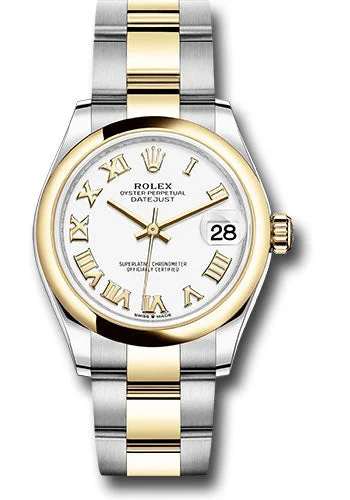 Watches with Braided Straps for a Handmade TouchRolex Steel and Yellow Gold Datejust 31 Watch - Domed Bezel - White Roman Dial - Oyster Bracelet 278243 wro