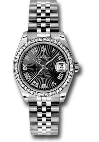 Watches with Multiple Time Zone DisplaysRolex Steel and White Gold Datejust 31 Watch - 46 Diamond Bezel - Black Sunbeam Roman Dial - Jubilee Bracelet - 178384 bksbrj