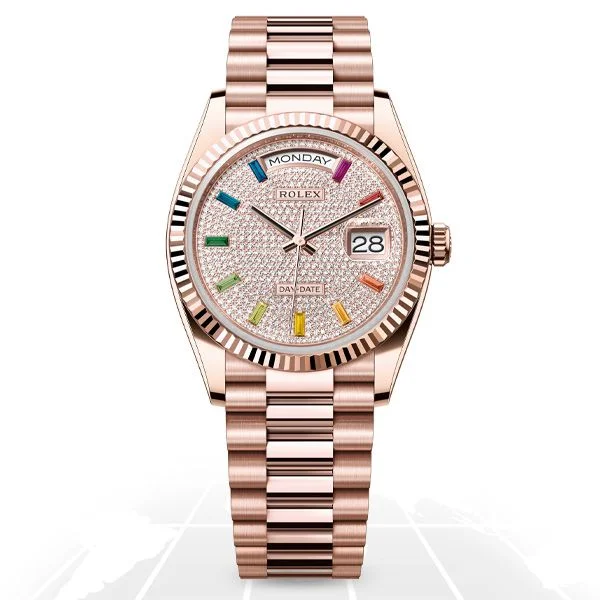 Solar-Powered Watches for Eco-Conscious UsersRolex	Day-Date 36 "Pave" 128235