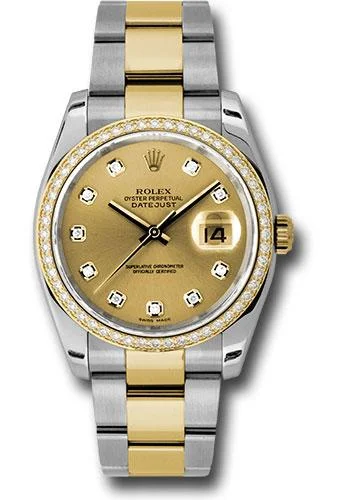 Leather Band Watches with Quick-Release BucklesRolex Steel and Yellow Gold Rolesor Datejust 36 Watch - 52 Diamond Bezel - Champagne Diamond Dial - Oyster Bracelet - 116243 chdo