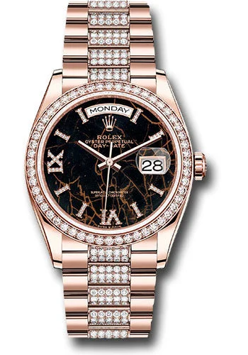 Designer Brand Watches with Unique Dial PatternsRolex Everose Gold Day-Date 36 Watch - Diamond Bezel - Eisenkiesel Diamond Index Roman 9 Dial - Diamond President Bracelet - 128345rbr eididrdp