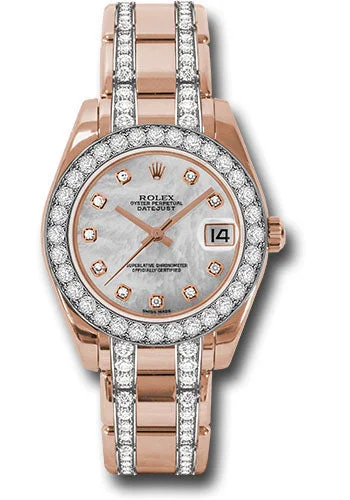 Watches with Glossy Finish Cases for a Shiny AppealRolex Everose Gold Datejust Pearlmaster 34 Watch - 32 Diamond Bezel - Mother-Of-Pearl Diamond Dial - 81285 mddp