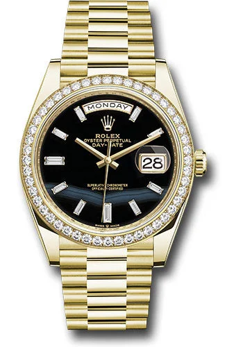 Watches with Skeletonized Hands for a Modern TwistRolex Yellow Gold Day-Date 40 Watch - Diamond Bezel - Onyx Dial - President Bracelet - 228348rbr onbdp