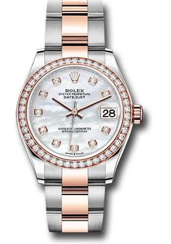 Men’s Dress Watches with Slim ProfilesRolex Steel and Everose Gold Datejust 31 Watch - 46 Diamond Bezel - Mother-of-Pearl Diamond Dial - Oyster Bracelet - 278381RBR mdo