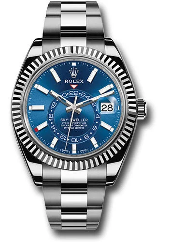 Diamond-Encrusted Luxury Watches for Special OccasionsRolex White Rolesor Sky-Dweller Watch - Blue Index Dial - Oyster Bracelet - 326934 bl