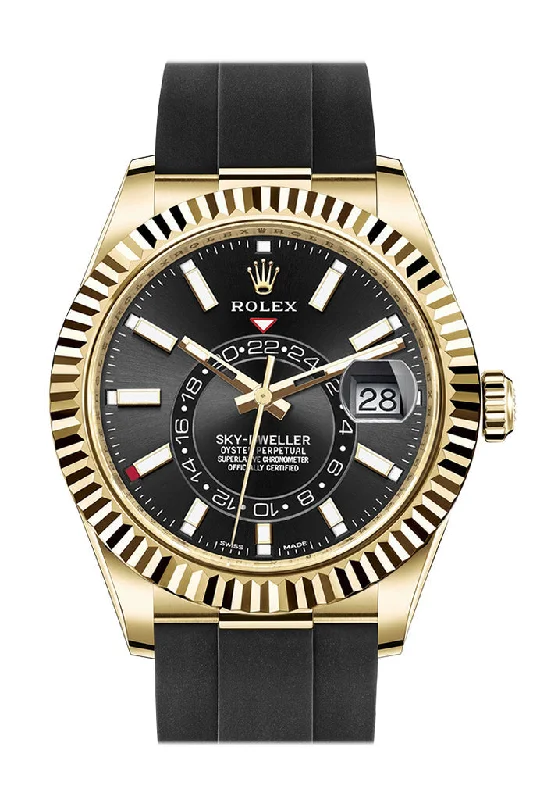 Watches with Dauphine-Style Hands for an Elegant LookRolex Sky-Dweller 42 Black Dial 18K Yellow Gold Men's Watch 326238