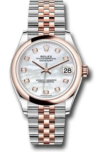 Watches with Rose Gold Plated Cases for a Feminine TouchRolex Steel and Everose Gold Datejust 31 Watch - Domed Bezel - Silver Diamond Dial - Jubilee Bracelet - 278241 mdj