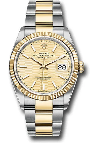 Hybrid Smartwatches with Traditional Watch AestheticsRolex Rolex Steel and Yellow Gold Rolesor Datejust 36 Watch - Fluted Bezel - Golden Fluted Motif Index Dial - Oyster Bracelet - 126233 gfmio