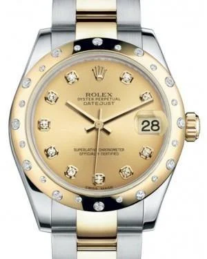 Watches with Gold Plated Cases for a Luxurious LookRolex Datejust 31 Lady Midsize Yellow Gold/Steel Champagne Diamond Dial & Diamond Set Domed Bezel Oyster Bracelet 178343