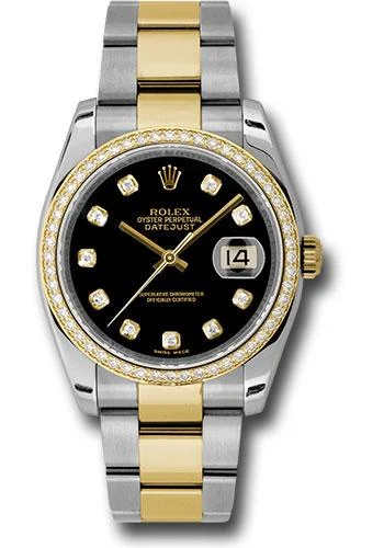 Watches with Dauphine-Style Hands for an Elegant LookRolex Steel and Yellow Gold Rolesor Datejust 36 Watch - 52 Diamond Bezel - Black Diamond Dial - Oyster Bracelet - 116243 bkdo