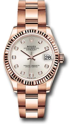 Watches with Backlight for Low-Light ConditionsRolex Everose Gold Datejust 31 Watch - Fluted Bezel - Silver Diamond Dial - Oyster Bracelet - 278275 sdo