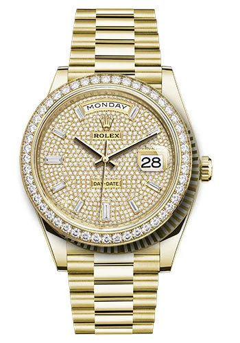 Watches with Power Reserve Indicator (for mechanical)Rolex Yellow Gold Day-Date 40 Watch - Diamond Bezel - Diamond-Paved Dial - President Bracelet - 228348rbr dpbdp