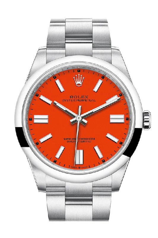 Watches with GMT FunctionRolex Oyster Perpetual 41 Coral Red Dial Oyster Bracelet Watch 124300