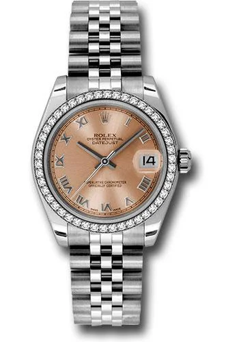 Women’s Dress Watches with Elegant StrapsRolex Steel and White Gold Datejust 31 Watch - 46 Diamond Bezel - Pink Roman Dial - Jubilee Bracelet - 178384 prj