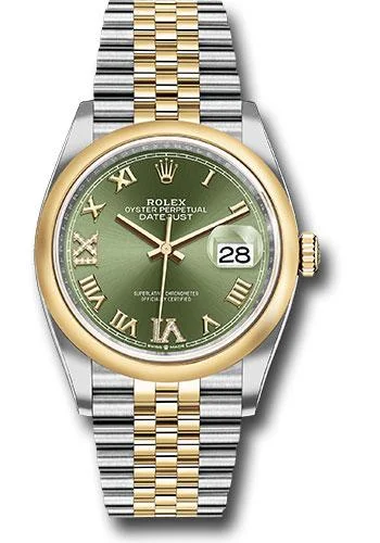 Ceramic Cased Watches with Mother-of-Pearl DialsRolex Steel and Yellow Gold Rolesor Datejust 36 Watch - Domed Bezel - Olive Green Roman Dial - Jubilee Bracelet - 126203 ogdr69j