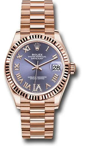 Men’s Watches with Date Display WindowRolex Everose Gold Datejust 31 Watch - Fluted Bezel - Aubergine Diamond Six Dial - President Bracelet - 278275 aubdr6p