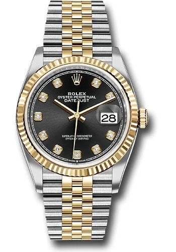 Limited Edition Watches for Exclusive CollectorsRolex Steel and Yellow Gold Rolesor Datejust 36 Watch - Fluted Bezel - Black Diamond Dial - Jubilee Bracelet - 126233 bkdj