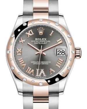 Watches with Rubber Straps for Comfort and DurabilityRolex Lady-Datejust 31 Rose Gold/Steel Rhodium Roman Diamond VI Dial & Domed Set with Diamonds Bezel Oyster Bracelet 278341RBR