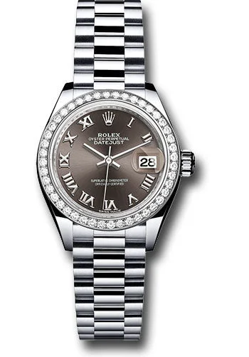 Watches with Silicone Straps for a Soft FeelRolex Platinum Lady-Datejust 28 Watch - 44 Diamond Bezel - Dark Grey Roman Dial - President Bracelet - 279136RBR dkgrp