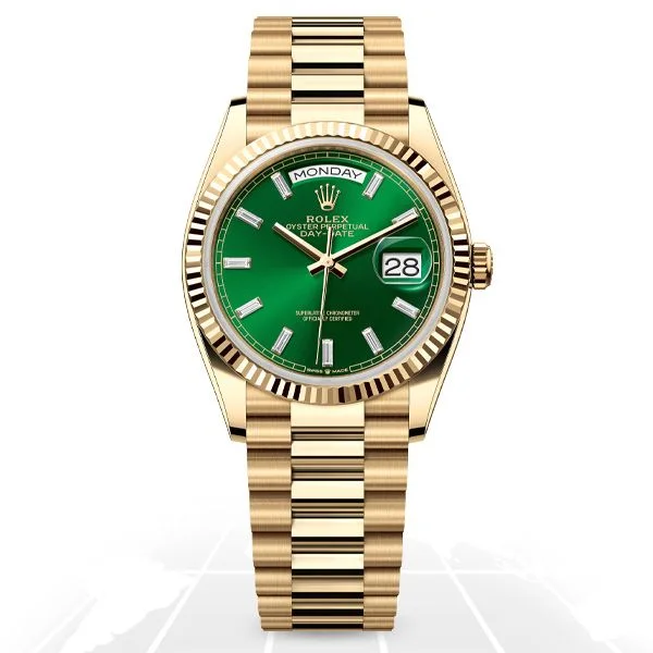 Watches with Rose Gold Plated Cases for a Feminine TouchRolex	Day-Date 36 "Green Ombre" 128238