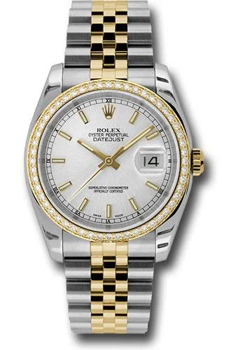 Adjustable Strap Watches for Perfect FitRolex Steel and Yellow Gold Rolesor Datejust 36 Watch - 52 Brilliant-Cut Diamond Bezel - Silver Index Dial - Jubilee Bracelet - 116243 sij