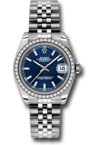 Retro-Inspired Quartz Watches for Retro LoversRolex Steel and White Gold Datejust 31 Watch - 46 Diamond Bezel - Blue Index Dial - Jubilee Bracelet - 178384 blij