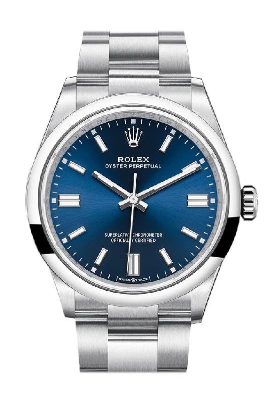 Leather Cuff Watches for a Bohemian LookRolex Oyster Perpetual 36 Blue Dial Oyster Bracelet Watch 126000