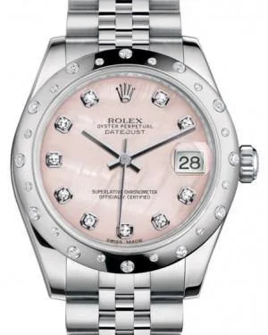 Watches with Engraved Dials for PersonalizationRolex Datejust 31MM Lady Midsize White Gold/Steel Pink Mother of Pearl Diamond Dial & Diamond Set Domed Bezel Jubilee Bracelet 178344 - NEW