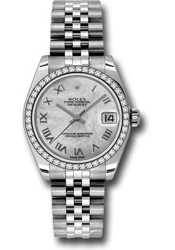 Square Dial Watches with Modern DesignRolex Steel and White Gold Datejust 31 Watch - 46 Diamond Bezel - Mother-Of-Pearl Roman Dial - Jubilee Bracelet - 178384 mrj