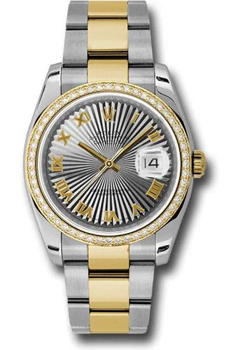 Luxury Brand Automatic Watches for MenRolex Steel and Yellow Gold Rolesor Datejust 36 Watch - 52 Diamond Bezel - Grey Sunbeam Roman Dial - Oyster Bracelet - 116243 gsbro