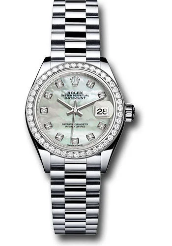 Watches with Sword-Style Hands for a Distinctive LookRolex Platinum Lady-Datejust 28 Watch - 44 Diamond Bezel - Mother-of-Pearl Diamond Dial - President Bracelet - 279136RBR mdp