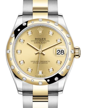 Watches with Multiple Time Zone DisplaysRolex Lady-Datejust 31 Yellow Gold/Steel Champagne Diamond Dial & Domed Set with Diamonds Bezel Oyster Bracelet 278343RBR