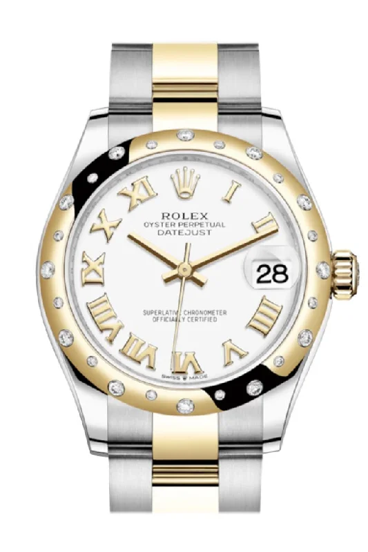 Watches with Matte Finish Cases for a Sophisticated LookRolex Datejust 31 White Roman Dial Diamond Bezel Yellow Gold Two Tone Watch 278343RBR 278343