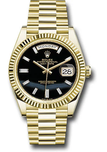 Alloy Cased Watches for Affordable QualityRolex Yellow Gold Day-Date 40 Watch - Fluted Bezel - Onyx Dial - President Bracelet - 228238 onbdp