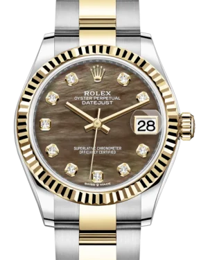 Luxury Quartz Watches with High-End MovementsRolex Lady-Datejust 31 Yellow Gold/Steel Black Mother of Pearl Diamond Dial & Fluted Bezel Oyster Bracelet 278273