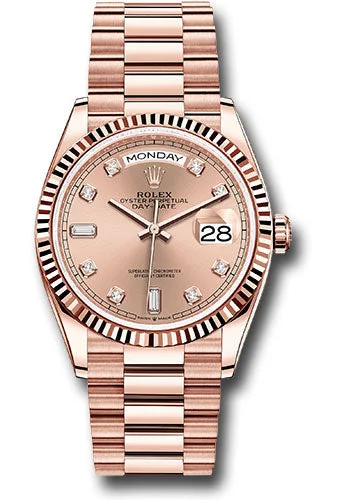 Limited Edition Watches for Exclusive CollectorsRolex Everose Gold Day-Date 36 Watch - Fluted Bezel - Rose Diamond Dial - President Bracelet - 128235 rodp