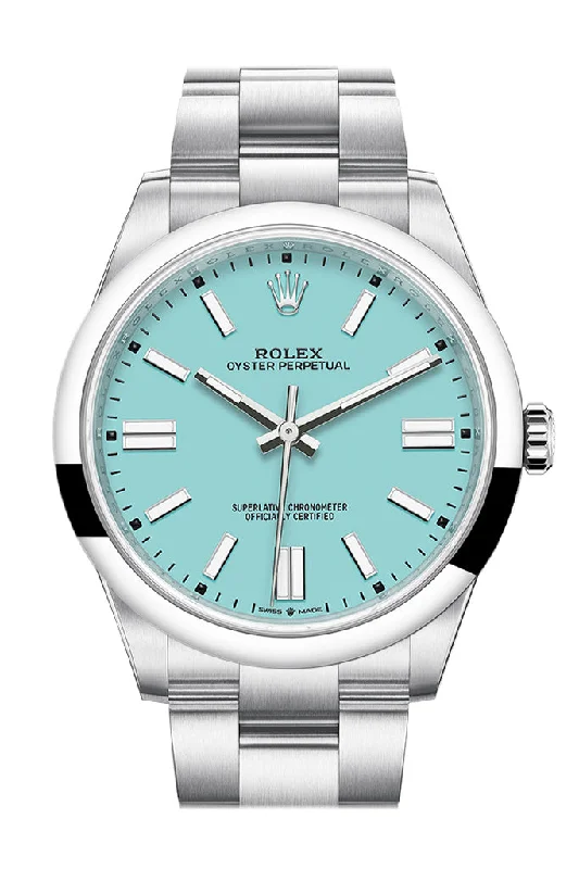 Watches with Embossed Dials for a Textured LookRolex Oyster Perpetual 41 Turquoise Dial Oyster Bracelet Watch 124300