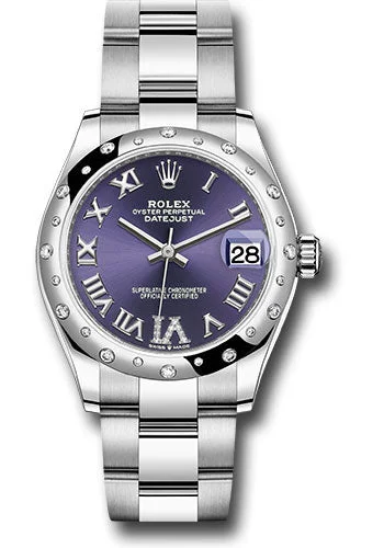 Watches with Two-Tone Cases for a Stylish AppearanceRolex Steel and White Gold Datejust 31 Watch - Domed 24 Diamond Bezel - Aubergine Roman Diamond 6 Dial - Oyster Bracelet 278344RBR aubdr6o