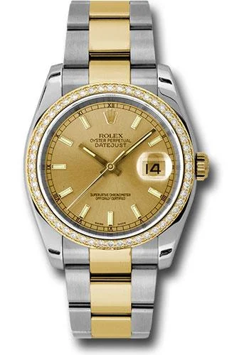 Watches with Backlight for Low-Light ConditionsRolex Steel and Yellow Gold Rolesor Datejust 36 Watch - 52 Diamond Bezel - Champagne Index Dial - Oyster Bracelet - 116243 chio