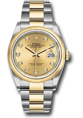 Watches with Backlight for Low-Light ConditionsRolex Steel and Yellow Gold Rolesor Datejust 36 Watch - Domed Bezel - Champagne Diamond Dial - Oyster Bracelet - 126203 chdo