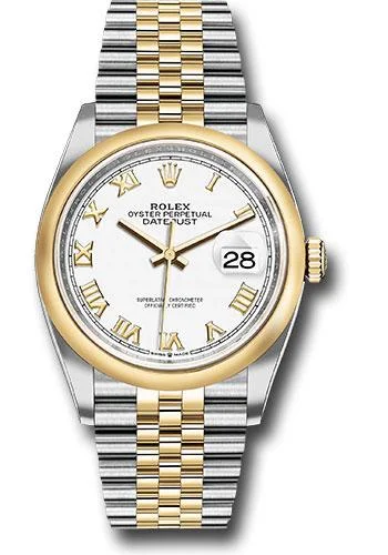 Men’s Watches with Date Display WindowRolex Steel and Yellow Gold Rolesor Datejust 36 Watch - Domed Bezel - White Roman Dial - Jubilee Bracelet - 126203 wrj