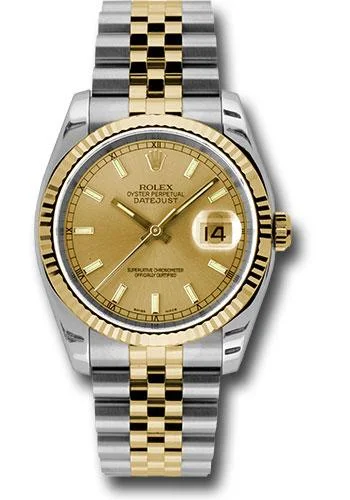 Luxury Quartz Watches with High-End MovementsRolex Steel and Yellow Gold Rolesor Datejust 36 Watch - Fluted Bezel - Champagne Index Dial - Jubilee Bracelet - 116233 chsj